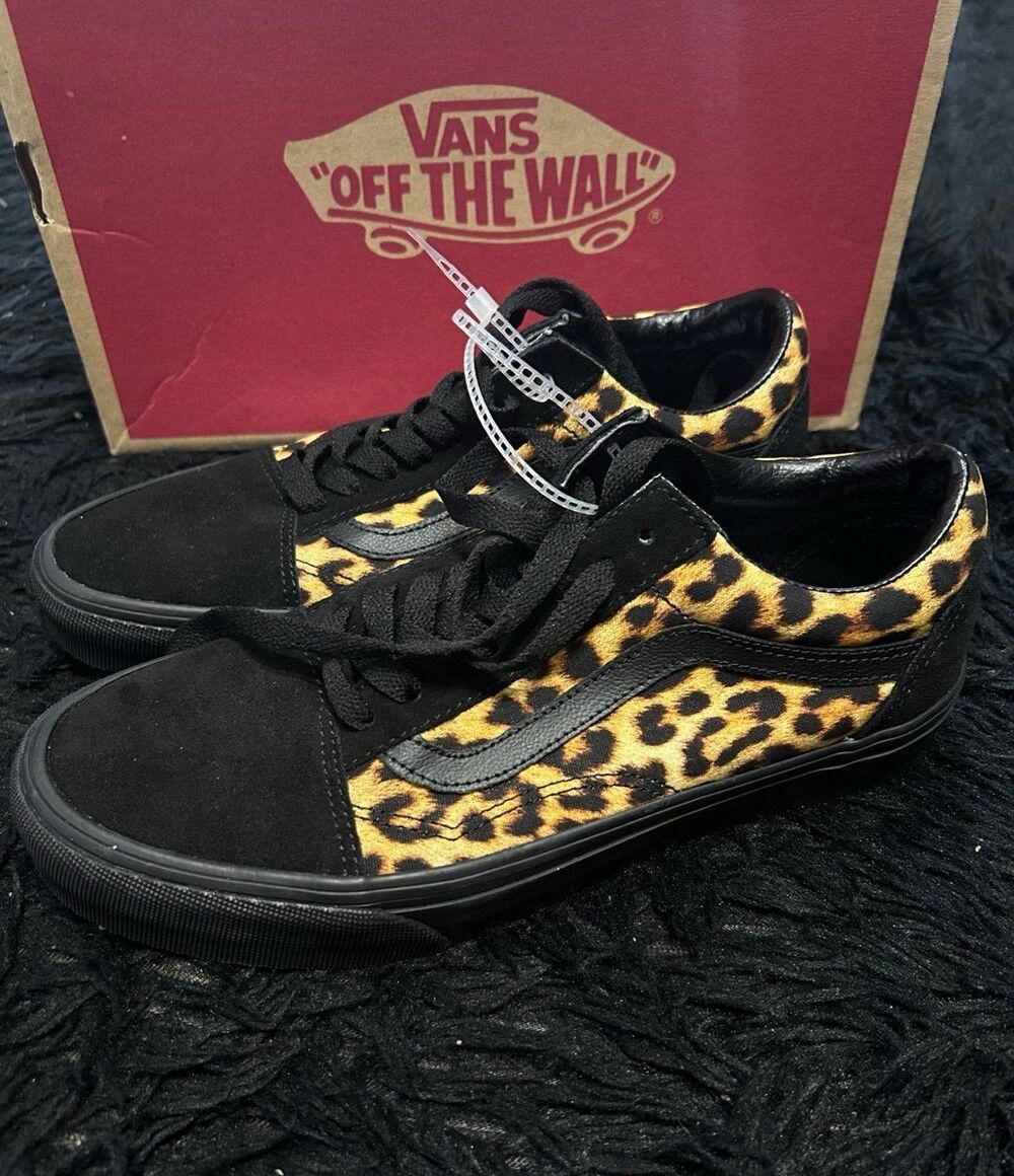 VANS old skool black suede animal print lace up shoes sneakers women's 9 new